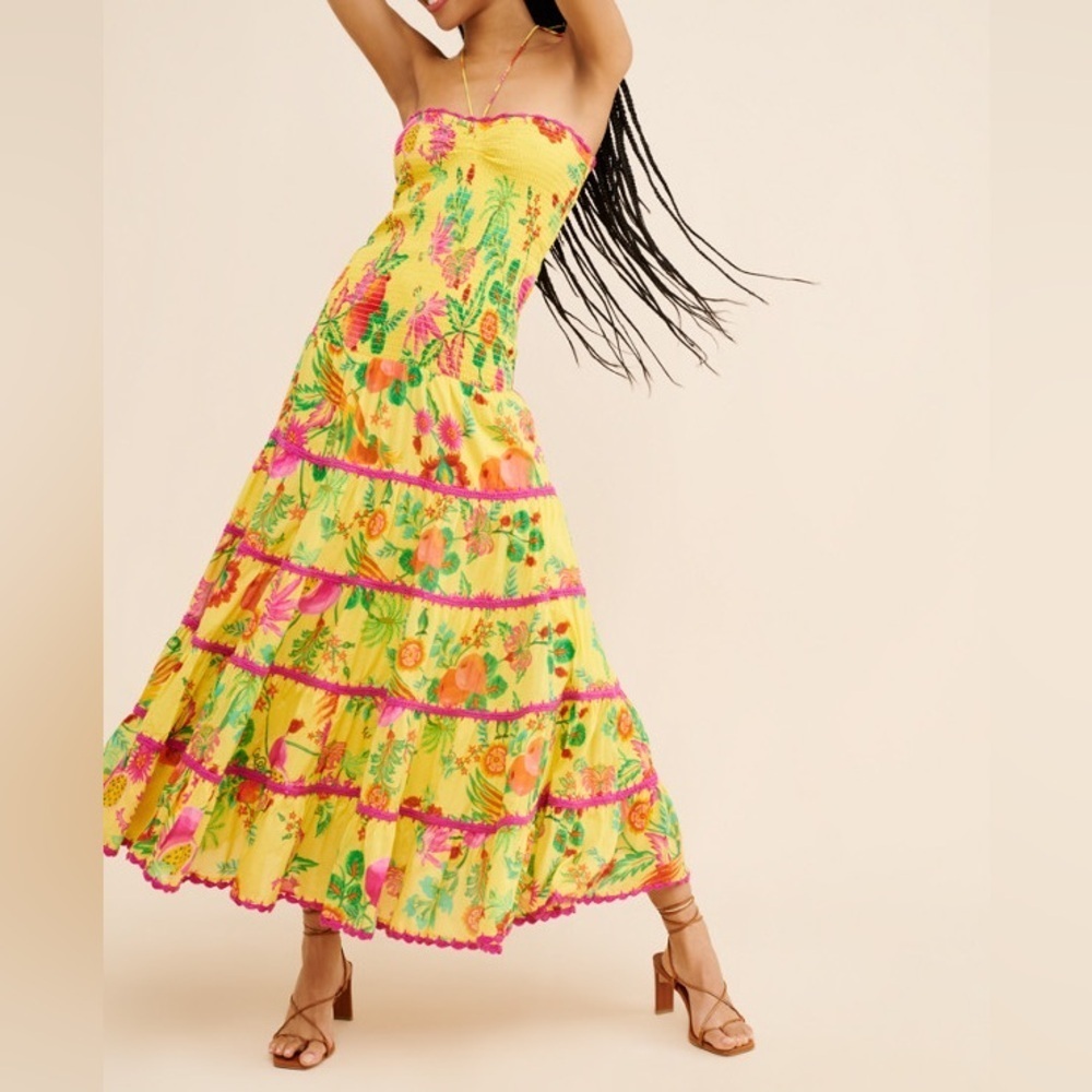 FARM Rio Delicate Fruit Garden Halter Maxi Dress Size S